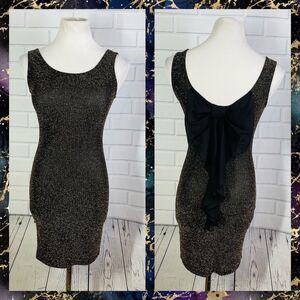 January 7 Black & Gold Metallic Bow Embellished Mini Dress - Size Small